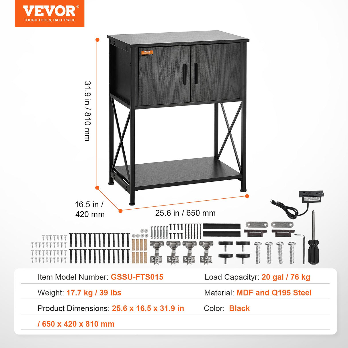 VEVOR Aquarium Stand, 20 Gallon Fish Tank Stand, 25.6 x 16.5 x 31.9 in Steel and MDF Turtle Tank Stand, 167.6 lbs Load Capacity, Reptile Tank Stand
