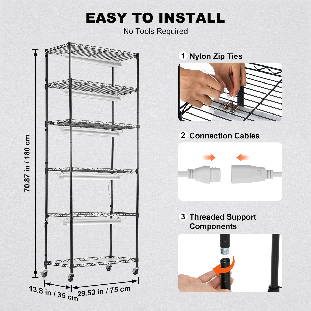 DIY Plant Stand with Grow Lights 6 Tiers 192W 70.9" Tall Plant Grow Shelf