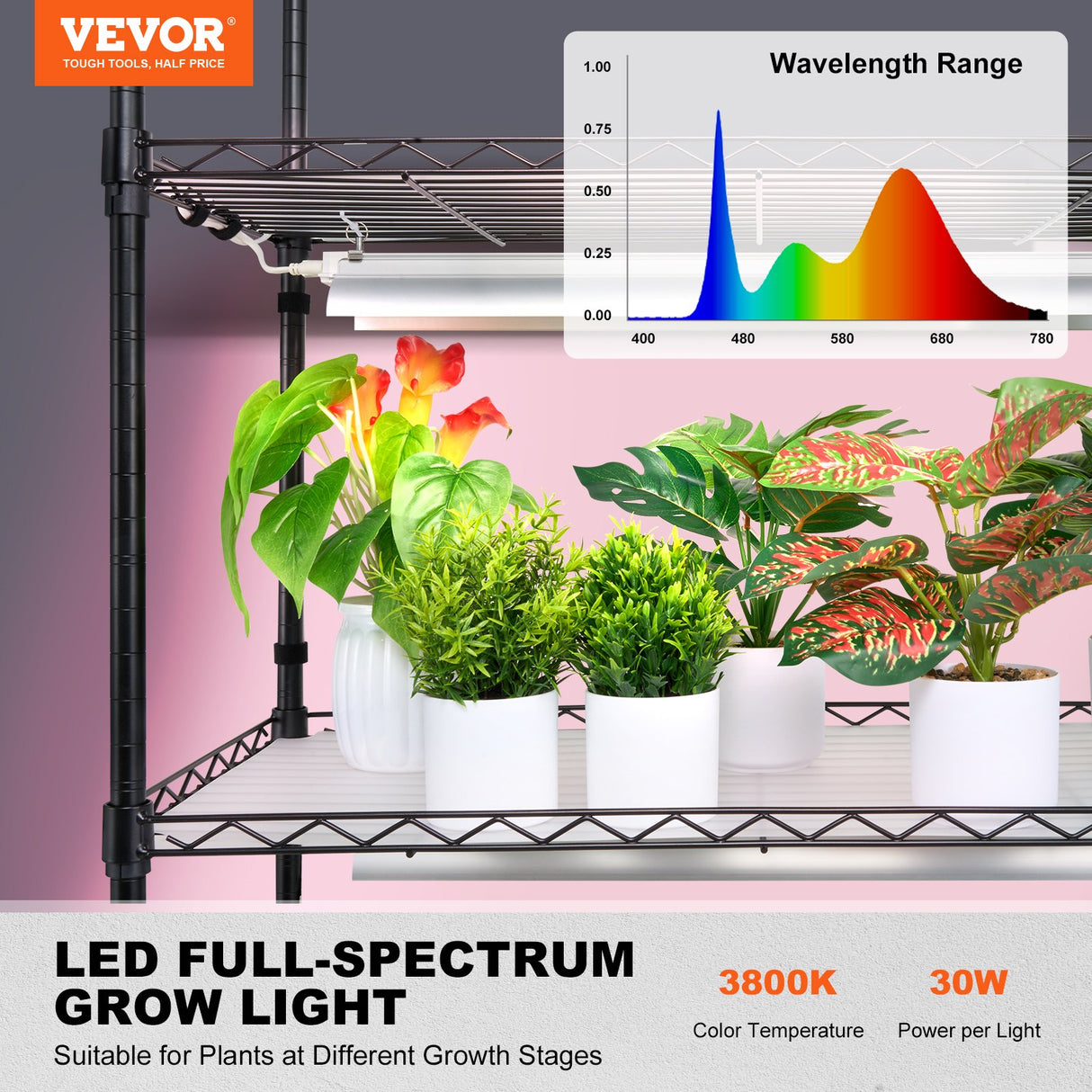 VEVOR Plant Stand with Grow Light 6 Tiers 180W 180 cm Indoor Plant Grow Shelf