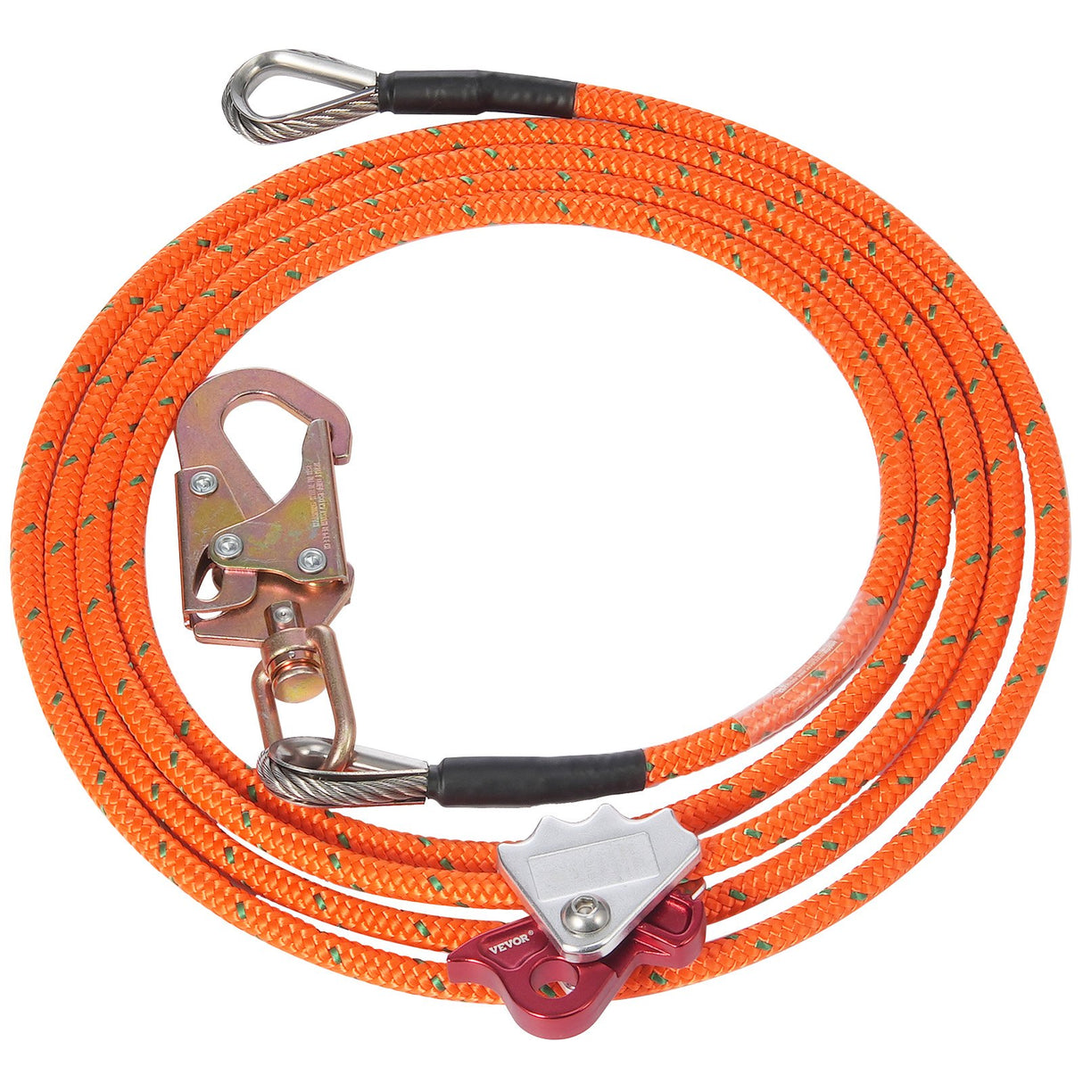 12.7mm Steel Core Flipline, 16ft(4.8m)Arborist Flipline for Tree Climbing with Alloy Steel Snap Hook & Aluminum Alloy Carabiner, 30KN Breaking Tension for Fall Protection, Tree Climber