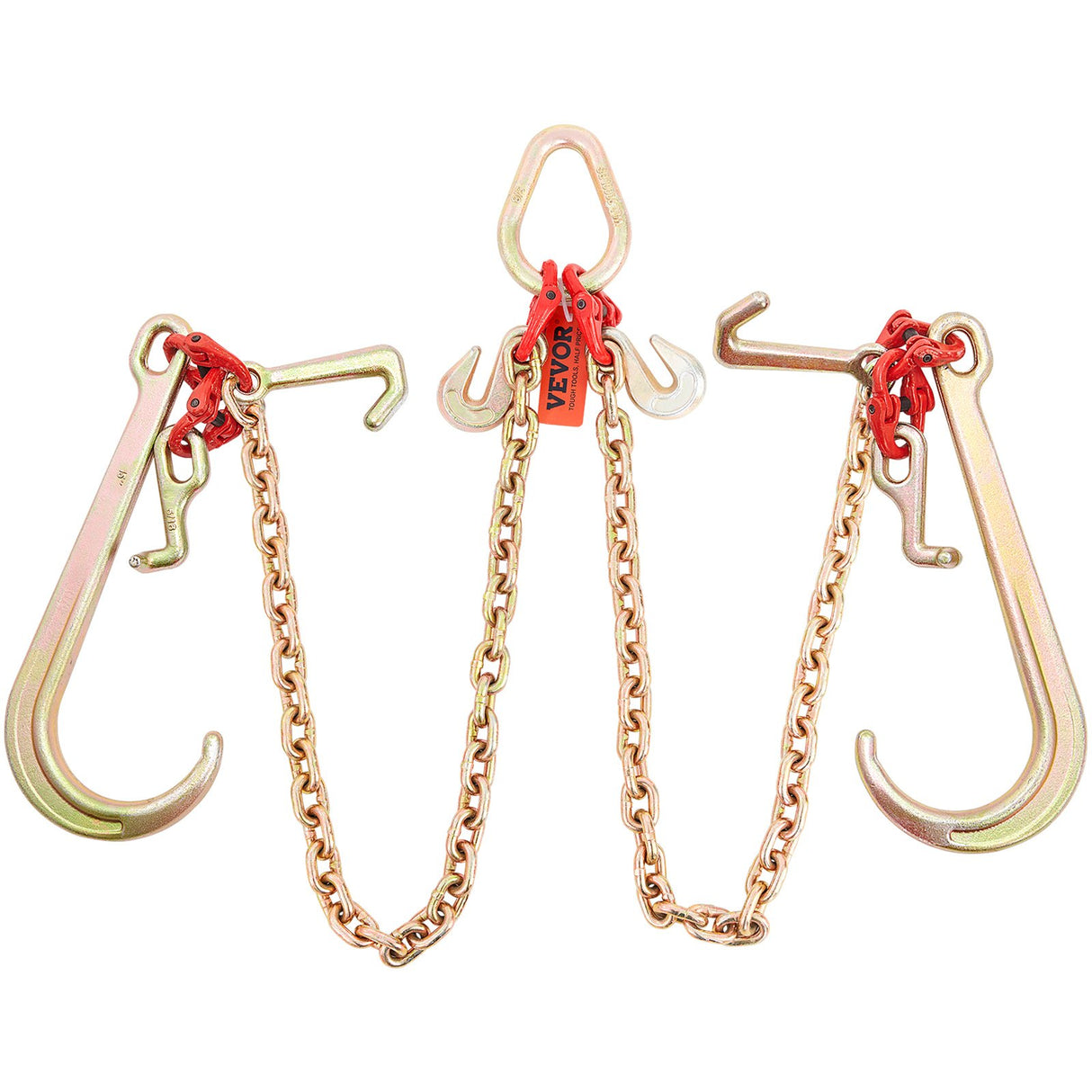 V-Chain Bridle, 4364 kg Working Load Limit, 8 x 914.4 mm G80 Tow Chain with RTJ Cluster Hooks, DOT Certified, Galvanized Coating Manganese Steel & D-Shackle, for Lifting & Moving Activities