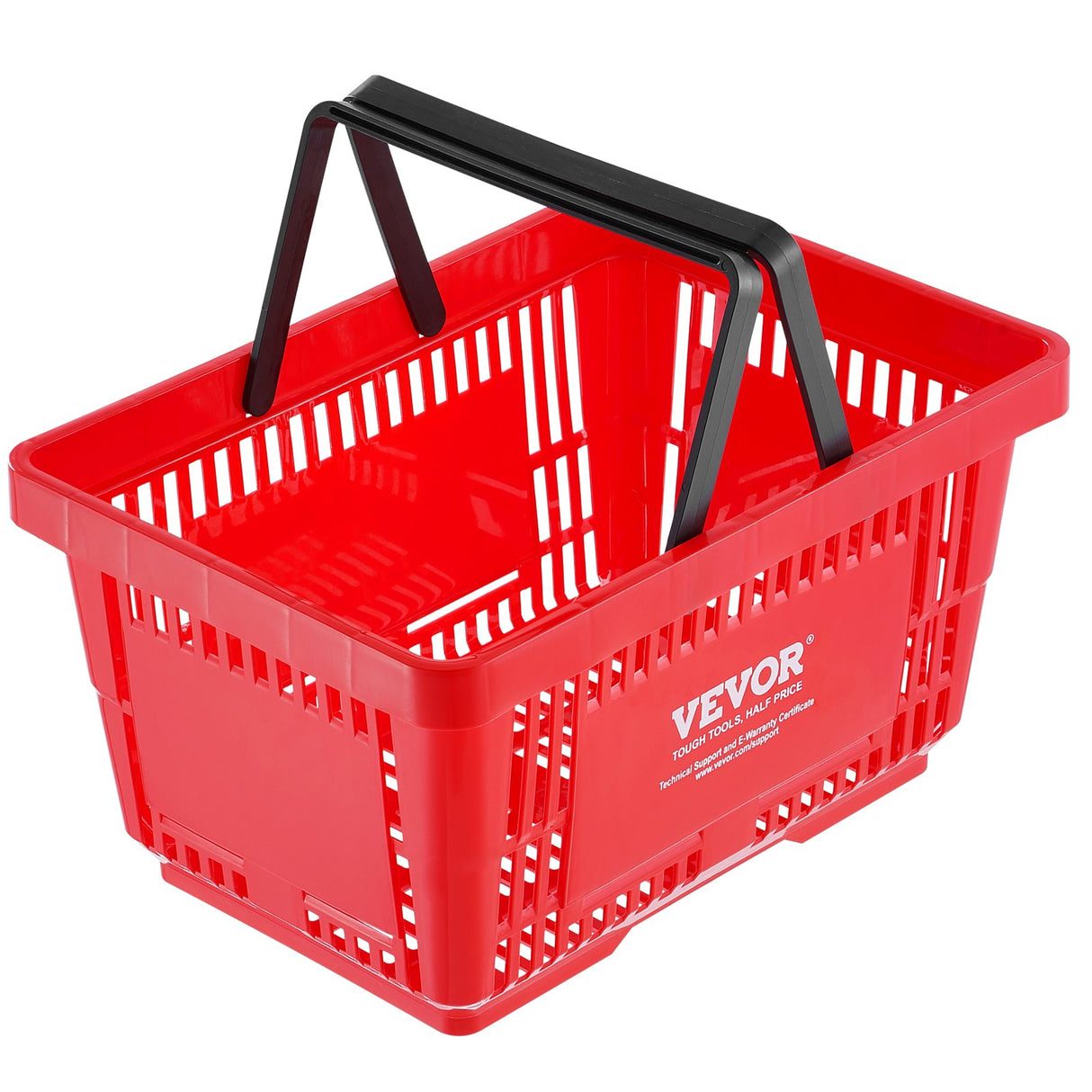 Shopping Basket, Set of 12, 24L Durable Plastic Grocery Basket with Handle and Stand, 425 x 295 x 225 mm Portable Shop Basket Bulk Used for Retail Store, Supermarket, and Grocery Shopping, Red