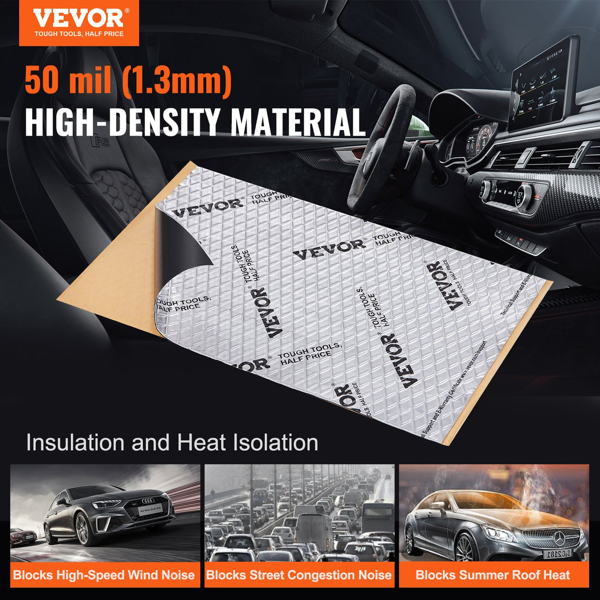 VEVOR Car Sound Deadening Mat, 50 mil 4.8sq.m Car Sound Dampening Material, Butyl Automotive Sound Deadener, Noise Insulation and Vibration Dampening