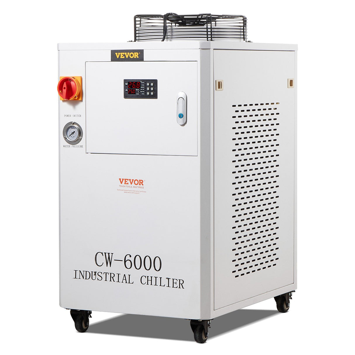 VEVOR Industrial Water Chiller, CW6000, 1500W Industrial Water Cooler Cooling System with Compressor 15L Water Tank Capacity 65 L/min Max Flow Rate,