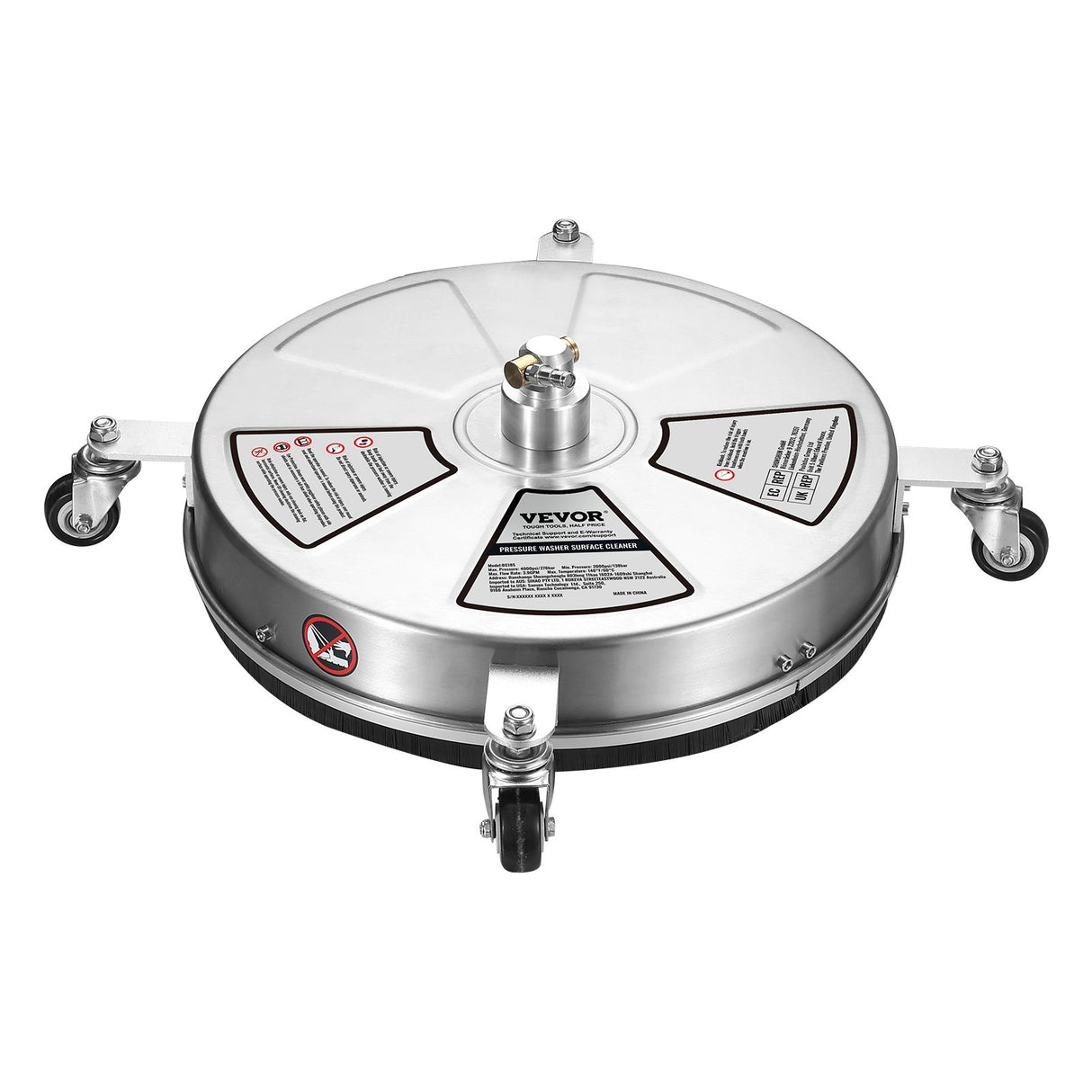 VEVOR 18" Pressure Washer Surface Cleaner w/ Wheels, Stainless Steel Concrete Cleaner 4000 Max PSI , 1/4" Quick-Connect Connector w/ 2 Extension Wand, Heavy Duty Power Washer For Floor Driveway, Patio