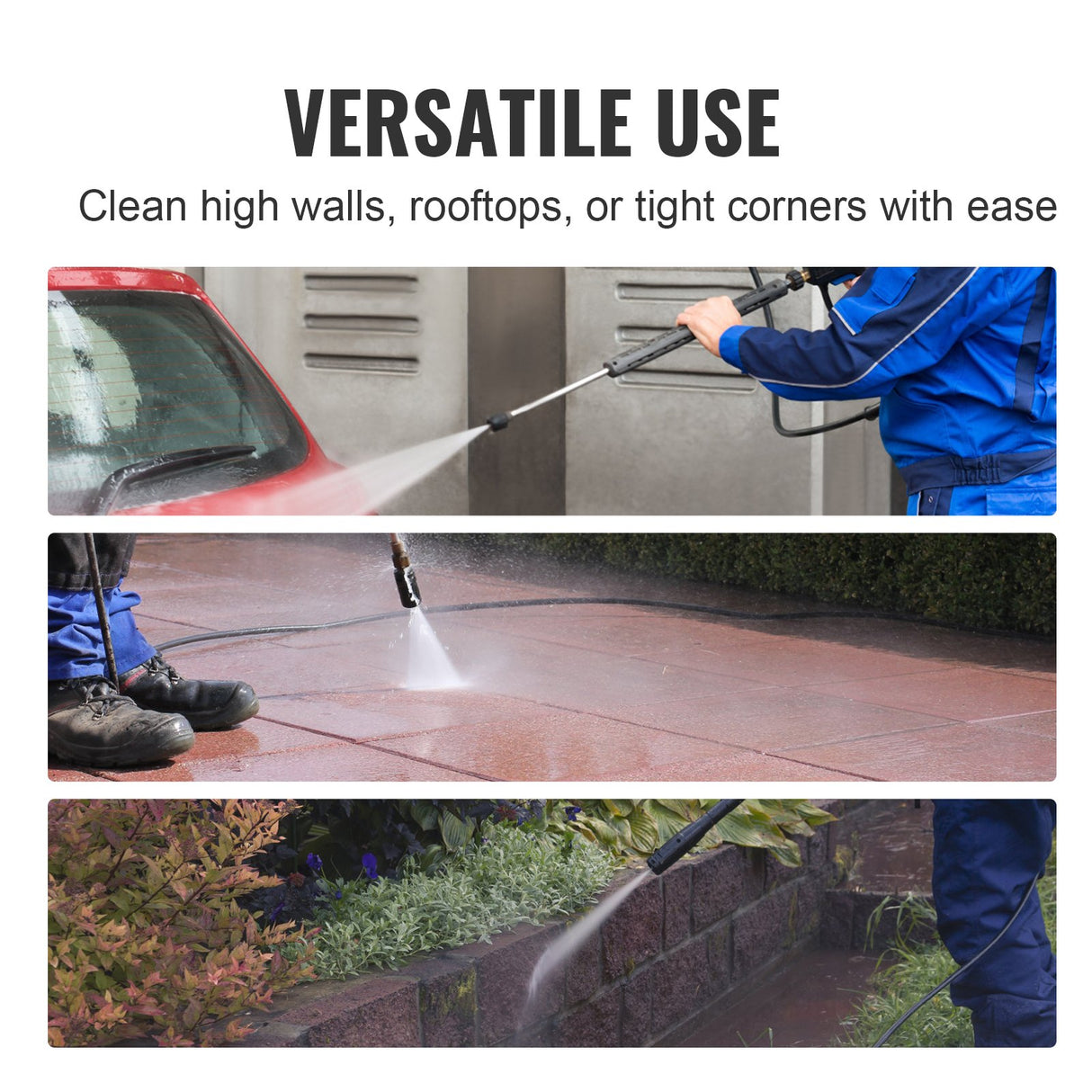 VEVOR Pressure Washer Hose, 100FT, Kink Free 3/8"-?14.8 Male, 3/8"-?15 Female For Most Brand Pressure Washers, 4.9'' Bending Radius, 4800 PSI Heavy