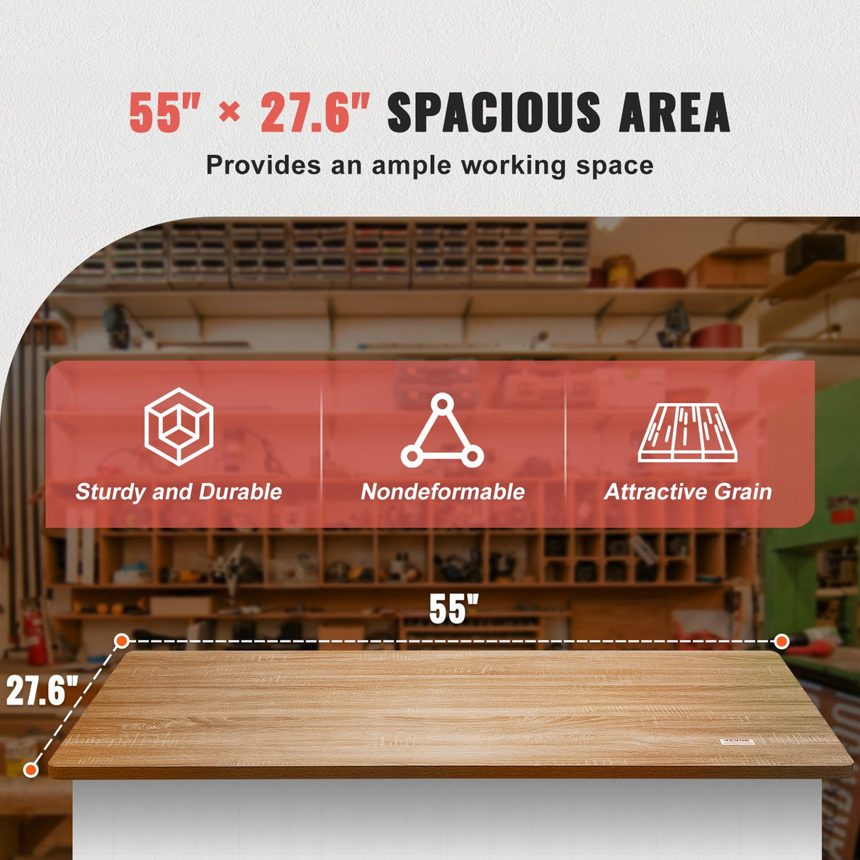 VEVOR Table Top 55" x 27.6" x 1" 220.5 lbs Load Capacity Universal One-Piece Particle Board Desktop for Height Adjustable Electric Standing Desk Frame Rectangular Countertop for Home & Office Desk