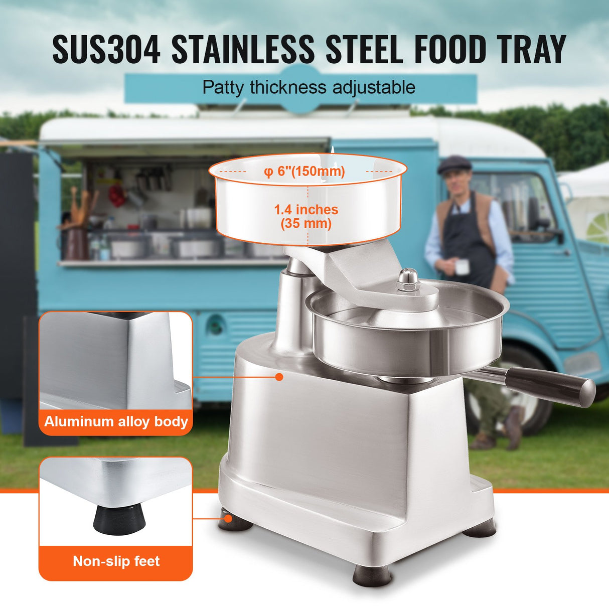 Commercial Burger Patty Maker, 150mm Hamburger Beef Patty Maker, Heavy Duty Food-Grade Stainless Steel Bowl Burger Press Machine, Kitchen Meat Forming Processor with 1000 Pcs Patty Papers