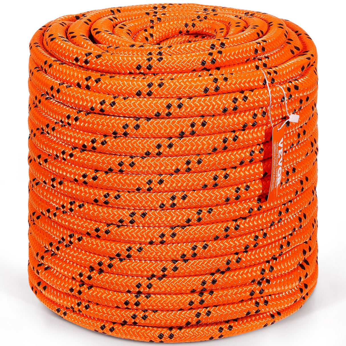 Double Braided Polyester Rope, 19 mm x 67.06 m, 24 Strands, 88.96kN Breaking Strength Outdoor Climbing Rope, Arborist Rigging Rope for Rock Hiking Camping Swing Rappelling Rescue, Orange/Black