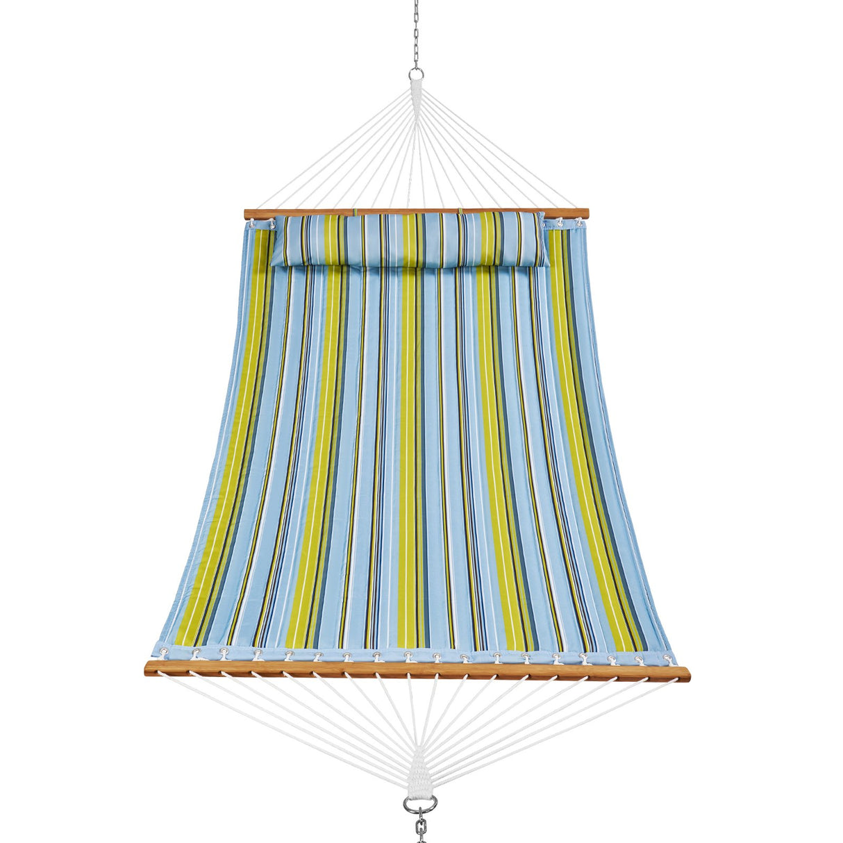 VEVOR Double Quilted Fabric Hammock, 12 FT Double Hammock with Hardwood Spreader Bars, 2 Person Quilted Hammock with Detachable Pillow and Chains for Camping Outdoor Patio Yard Beach, 480 lbs Capacity