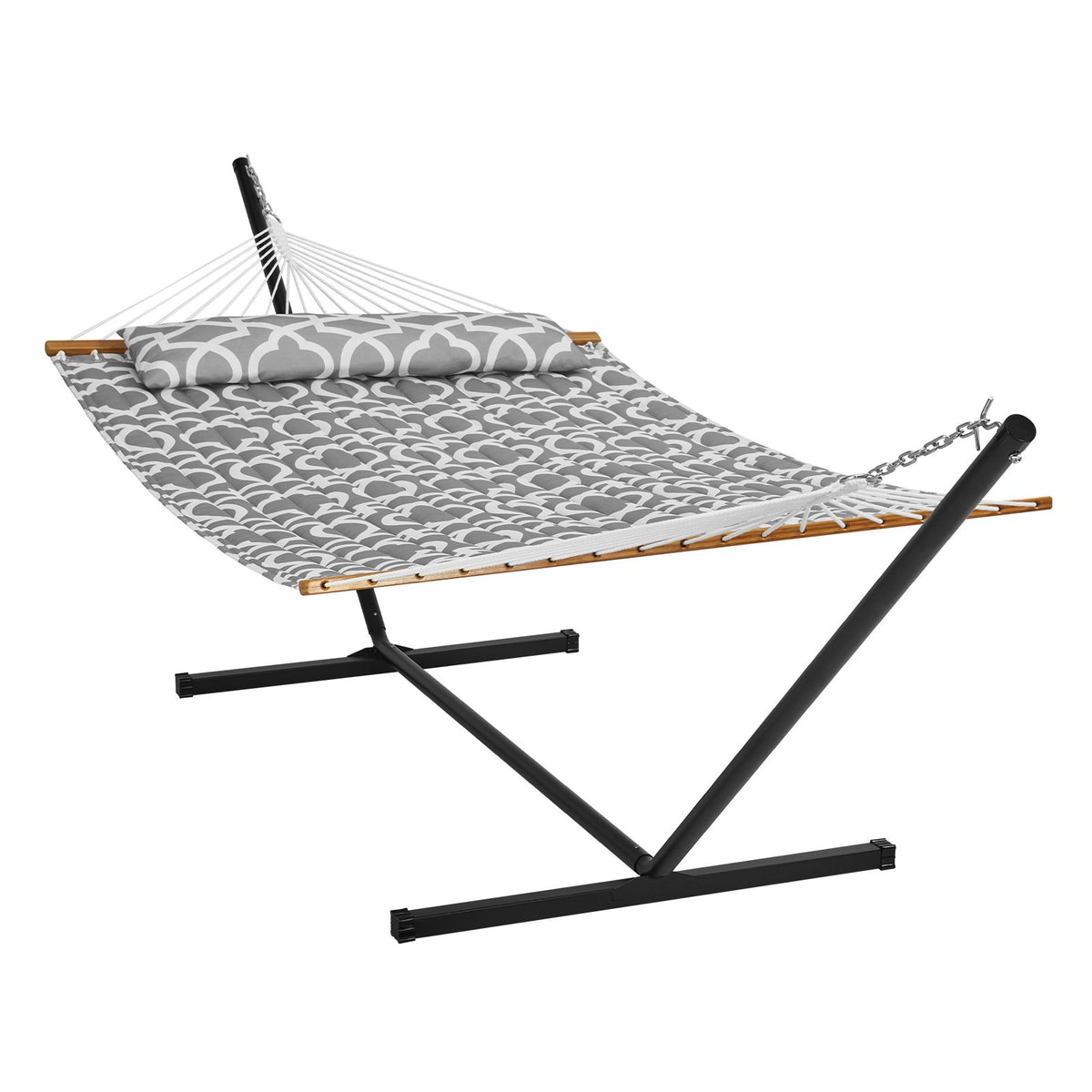 Two Person Hammock with Stand Included Heavy Duty 480lb Capacity, Double Hammock with 12 FT Steel Stand and Portable Carrying Bag and Pillow, Freestanding Hammock for Outdoor Patio Yard Beach
