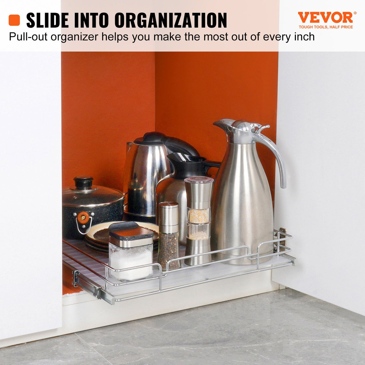 VEVOR 34x53 cm Pull Out Cabinet Organizer, Heavy Duty Slide Out Pantry Shelves, Chrome-Plated Steel Roll Out Drawers, Sliding Drawer Storage for Home, Inside Kitchen Cabinet, Bathroom, Under Sink