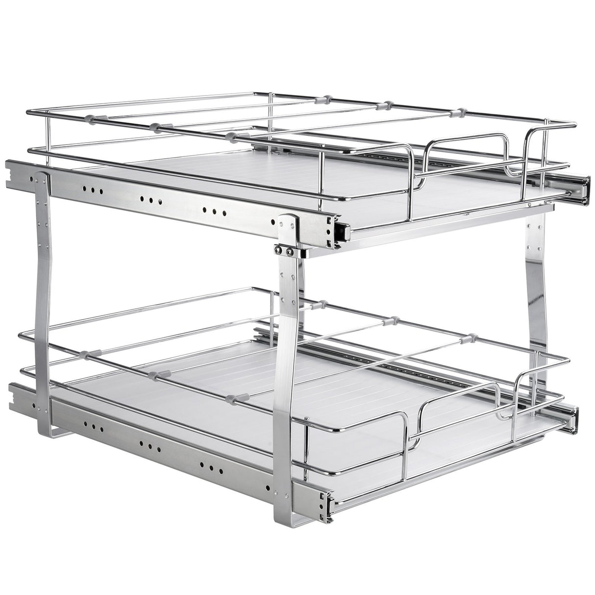 2 Tier 20"Wx21"Dx15"H Pull Out Cabinet Organizer, Heavy Duty Slide Out Pantry Shelves, Steel Roll Out Drawers, Sliding Drawer Storage for Home, 21.5"Wx22"Dx18"H Install Size for Cabinet