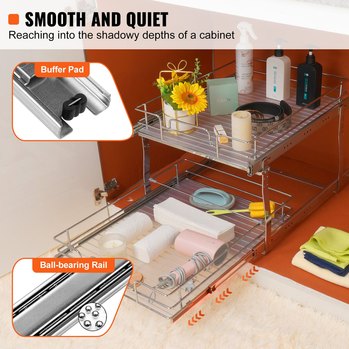 2 Tier 20"Wx21"Dx15"H Pull Out Cabinet Organizer, Heavy Duty Slide Out Pantry Shelves, Steel Roll Out Drawers, Sliding Drawer Storage for Home, 21.5"Wx22"Dx18"H Install Size for Cabinet