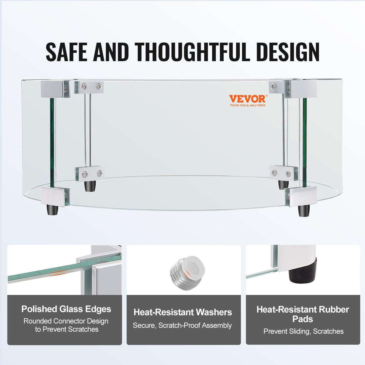 VEVOR Fire Pit Wind Guard, 740 x 214mm Round Glass Flame Shield, 6mm Thick Fire Table Accessory, Clear Tempered Glass Flame Guard for Propane, Gas, Outdoor, Patio, Backyard