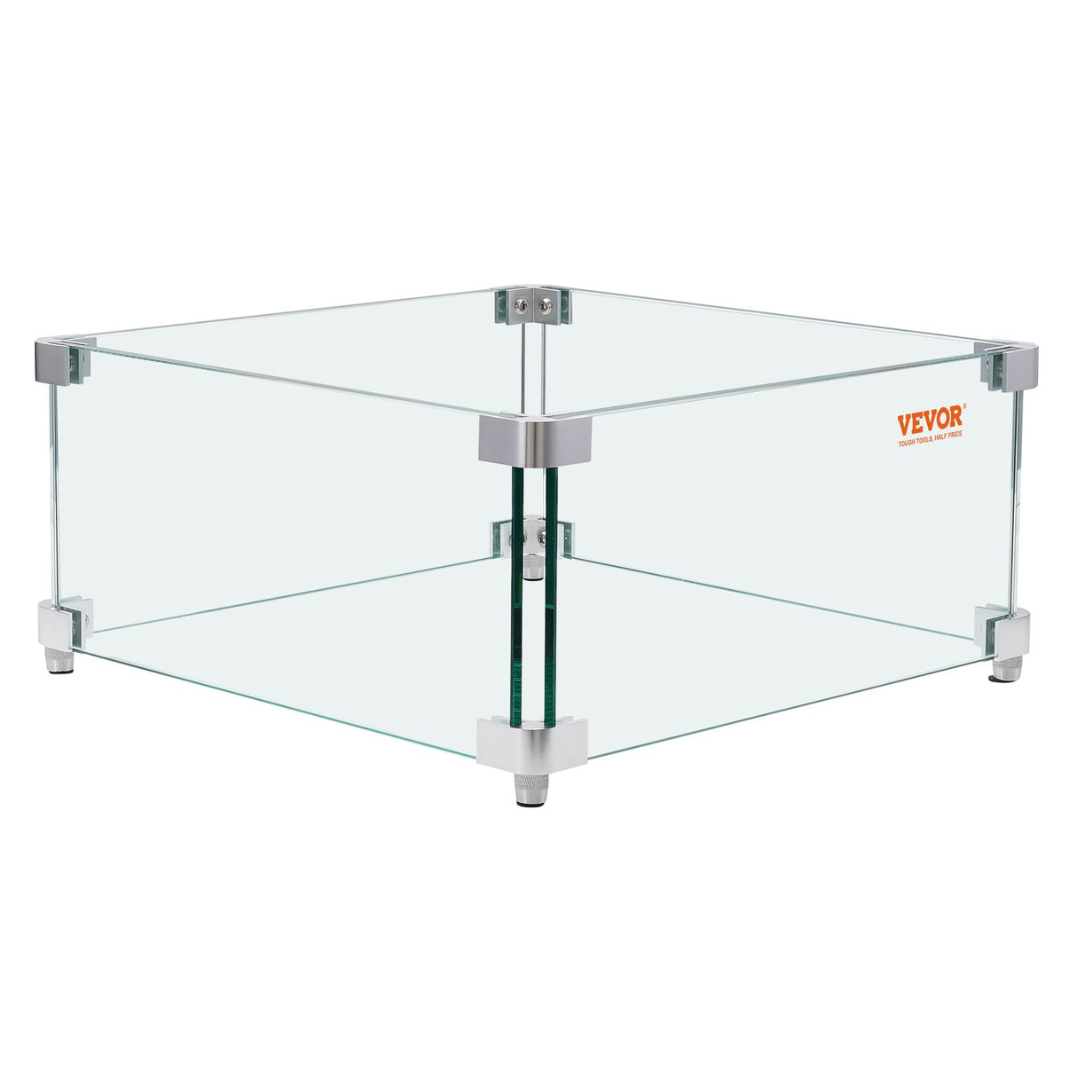 VEVOR Gas Fire Pit Wind Guard for Square Fire Table, 380 x 380 x 180 mm Clear Tempered Wind Guard for Firepits, 8mm Thick Square Glass Shield, Glass Panel with Hard Corner Bracket & Feet