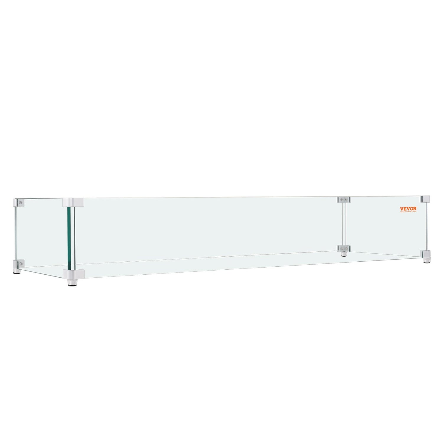 VEVOR Gas Fire Pit Wind Guard for Square Fire Table, 595 x 190 x 165 mm Clear Tempered Wind Guard for Firepits, 8mm Thick Square Glass Shield, Glass Panel with Hard Corner Bracket & Feet