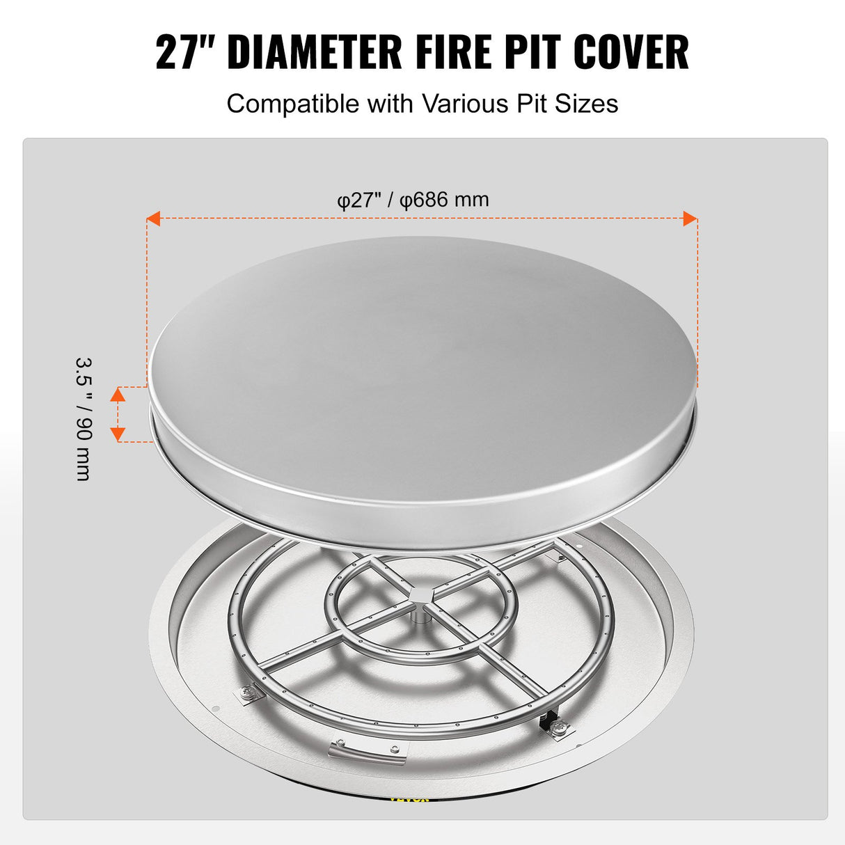 Fire Pit Cover Lid, 27" Portable Firepit Spark Screen,Stainless Steel Steel Metal Cover, Easy-Opening Outdoor Wood Burning and Camping Stove Accessory, for Outdoor Patio Fire Pits Backyard