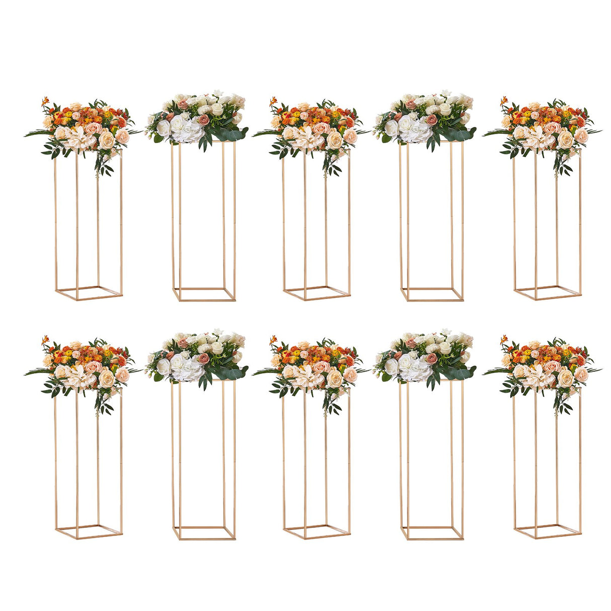 VEVOR 10PCS 31.5inch/80cm High Wedding Flower Stand, With Acrylic Laminate,Metal Vase Column Geometric Centerpiece Stands, Gold Rectangular Floral