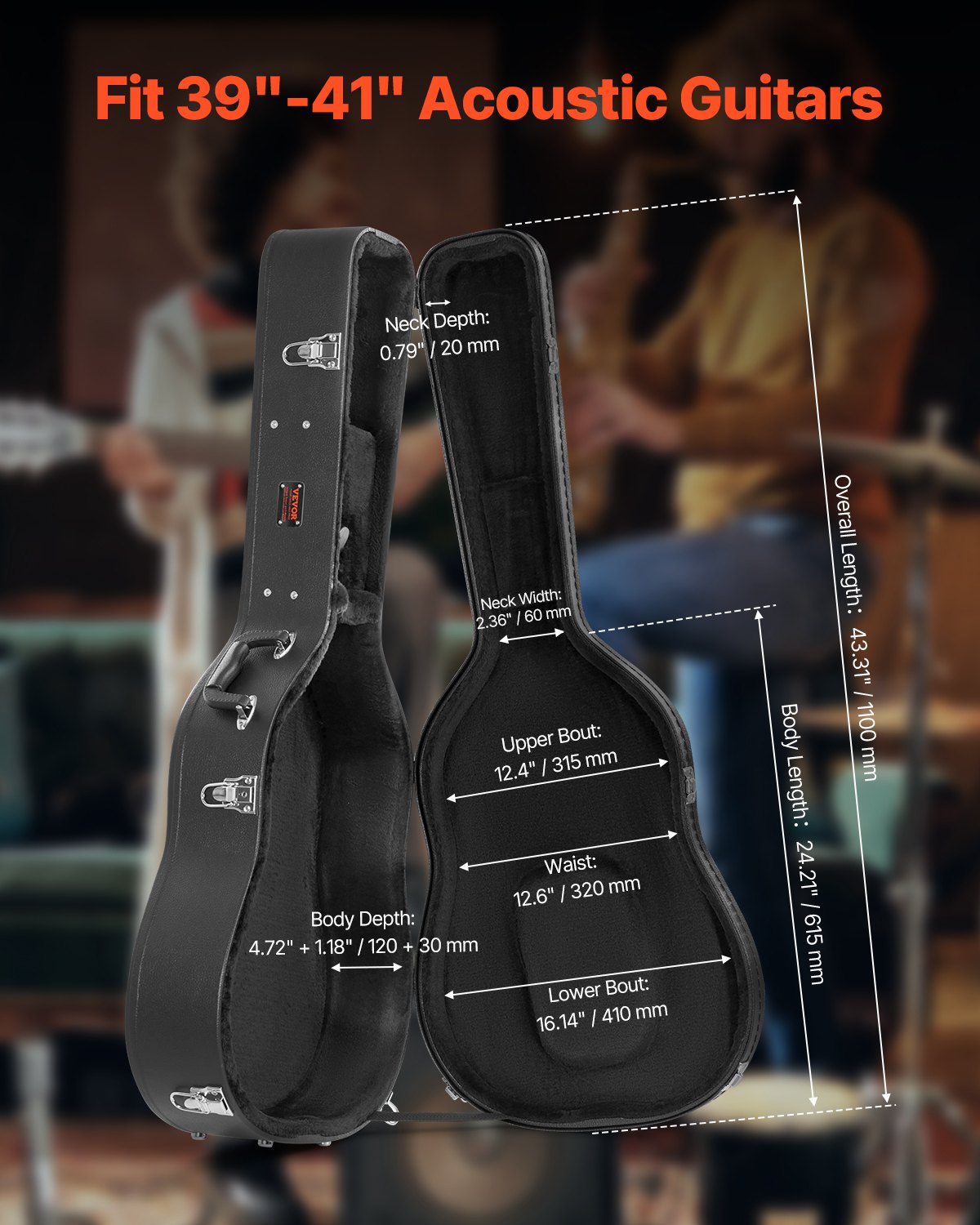 VEVOR Acoustic?Guitar Hard Case 1100 mm With Lock?Key?And for Acoustic Guitar