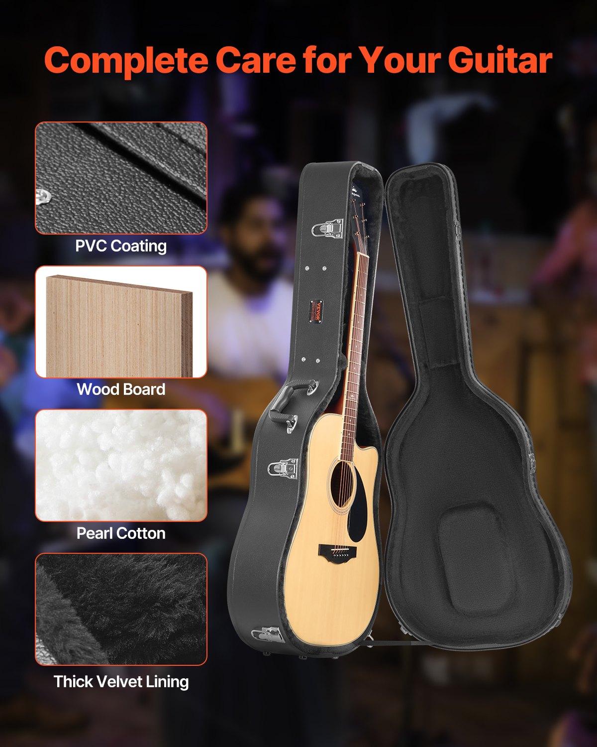 VEVOR Acoustic?Guitar Hard Case 1100 mm With Lock?Key?And for Acoustic Guitar
