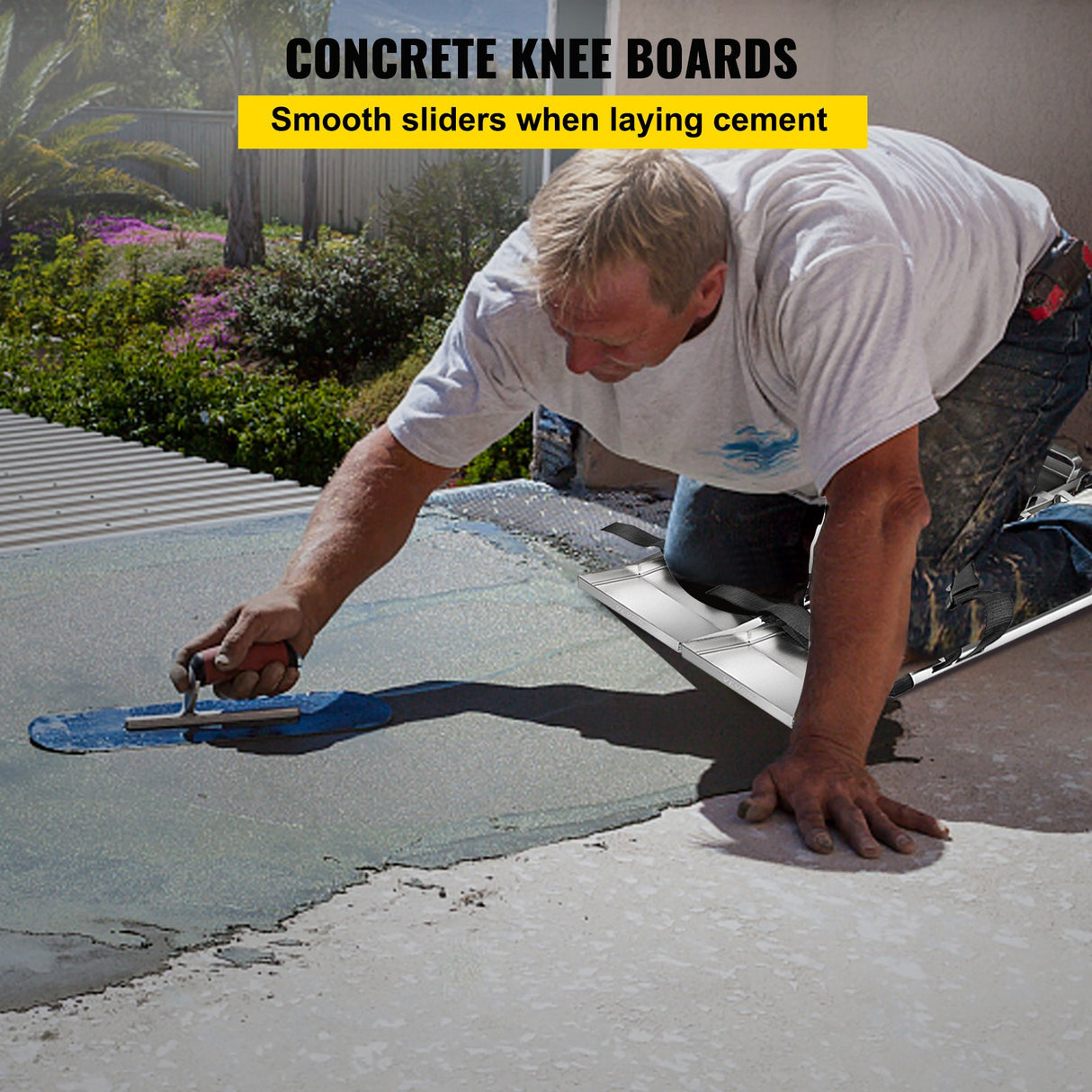 VEVOR Concrete Knee Boards 70cm x 20cm Slider Knee Boards, Kneeler Board Stainless Steel Kneeboards, Concrete Sliders Pair Moving Sliders, with Concrete Board Straps for Cement and Concrete Finishi