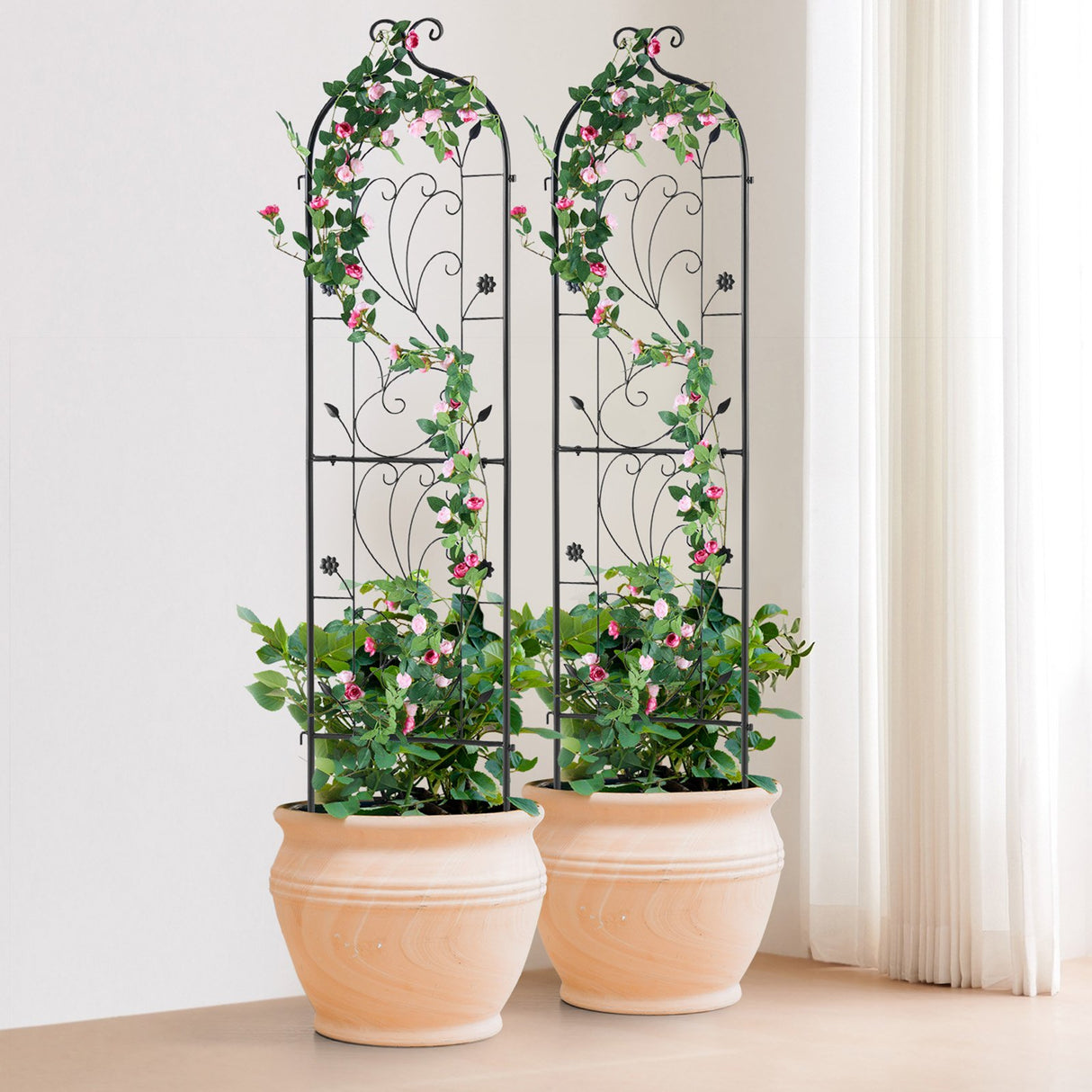 VEVOR 2 Packs Metal Garden Trellis for Climbing Plant Support 60x15 in Rustproof