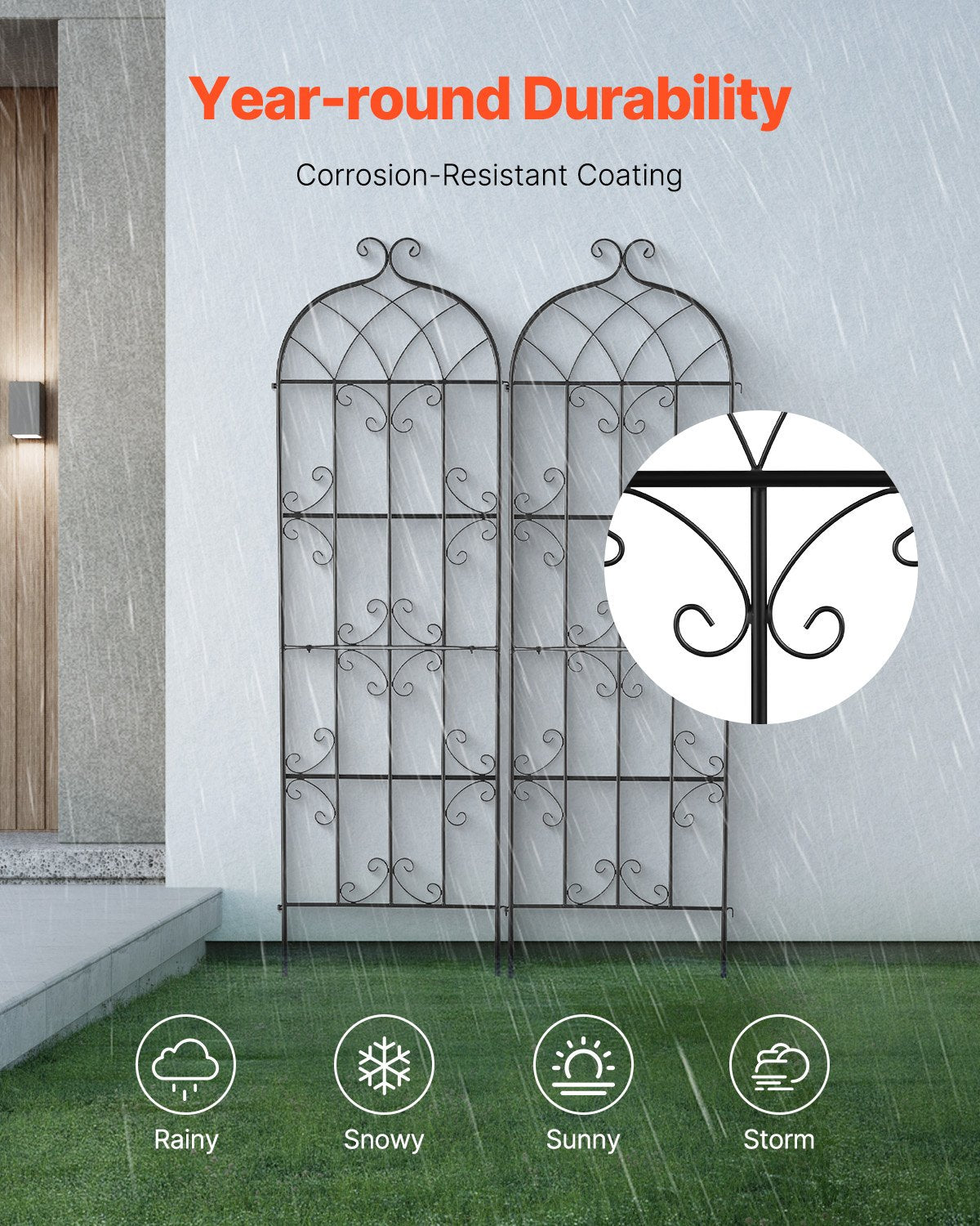 VEVOR 2 Packs Metal Garden Trellis for Climbing Plant Support 71x20 in Rustproof