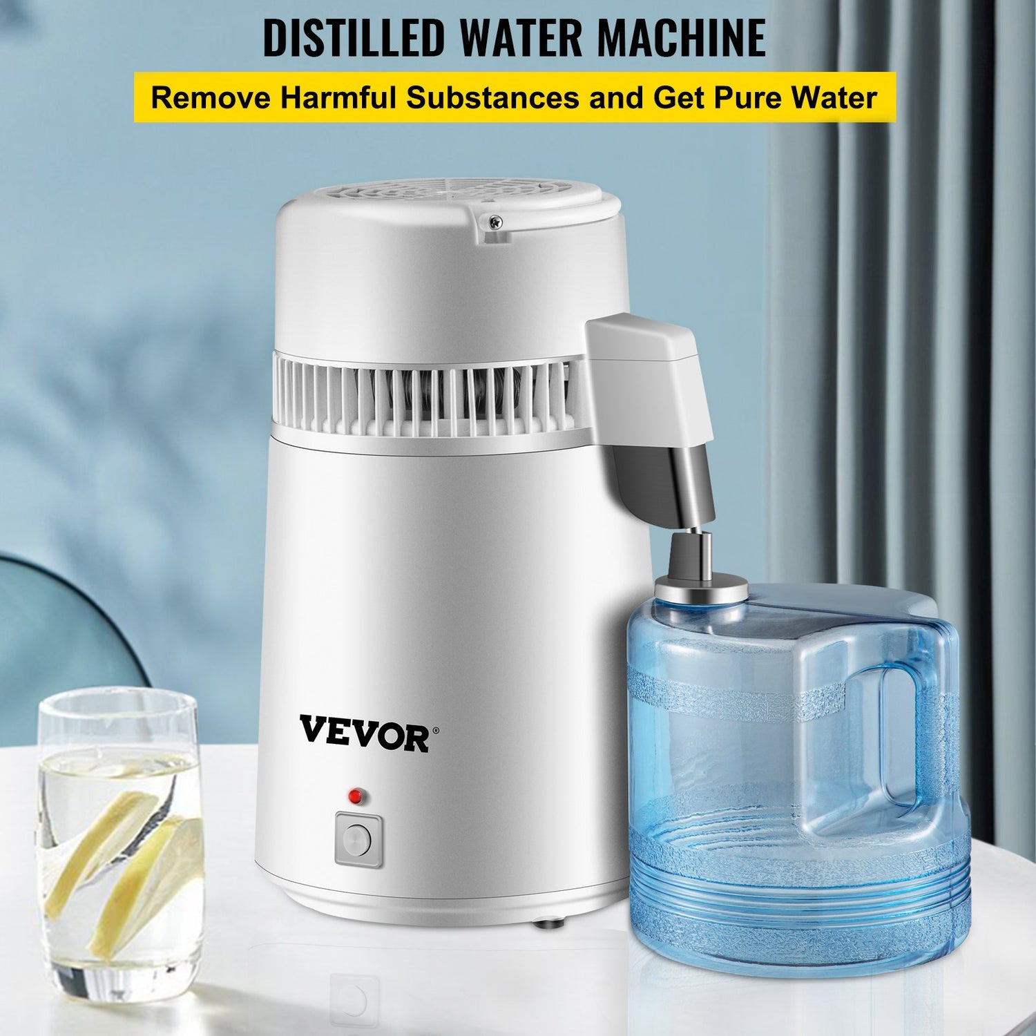 VEVOR Water Distiller Purifier Pure Water Distiller Filters Water Distillation 4L Internal Stainless Steel with Collection Bottle