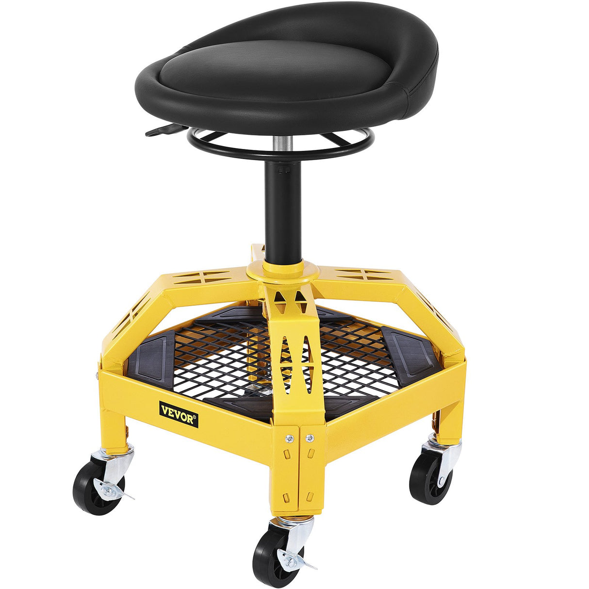 VEVOR Rolling Garage Stool, 300LBS Capacity, Adjustable Height from 24 in to 28.7 in, Mechanic Seat with 360-degree Swivel Wheels and Tool Tray, for