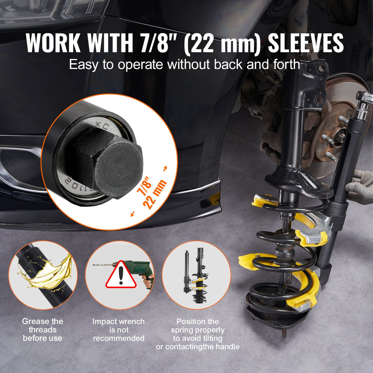 VEVOR Strut Spring Compressor Set, Macpherson Strut Spring Compressor Kit, Interchangeable Fork Strut Coil Extractor Remover Tool, with Yellow Protective Sleeve and Carrying Case