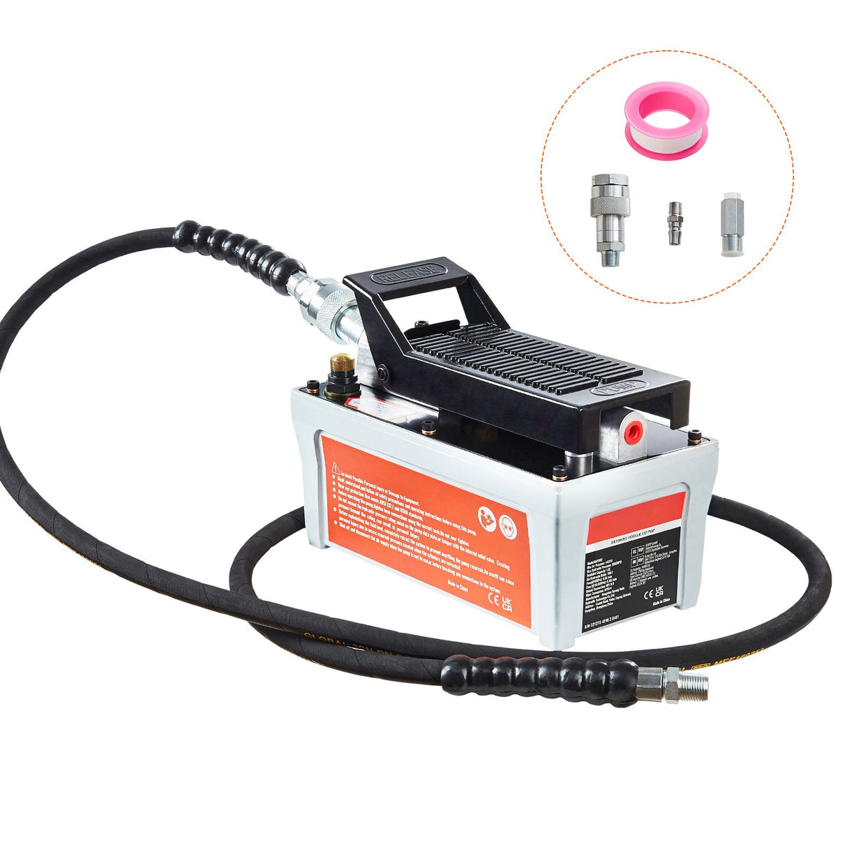 Air Hydraulic Pump, 10,000 PSI 1/2 Gal Reservoir, NPT 3/8" Oil Outlet, NPT 1/4" Inlet, 6.6 ft Pipe, Foot Actuated Hydraulic Pump Air Treadle for Auto Body Frame Machines and Pulling Post, Gray