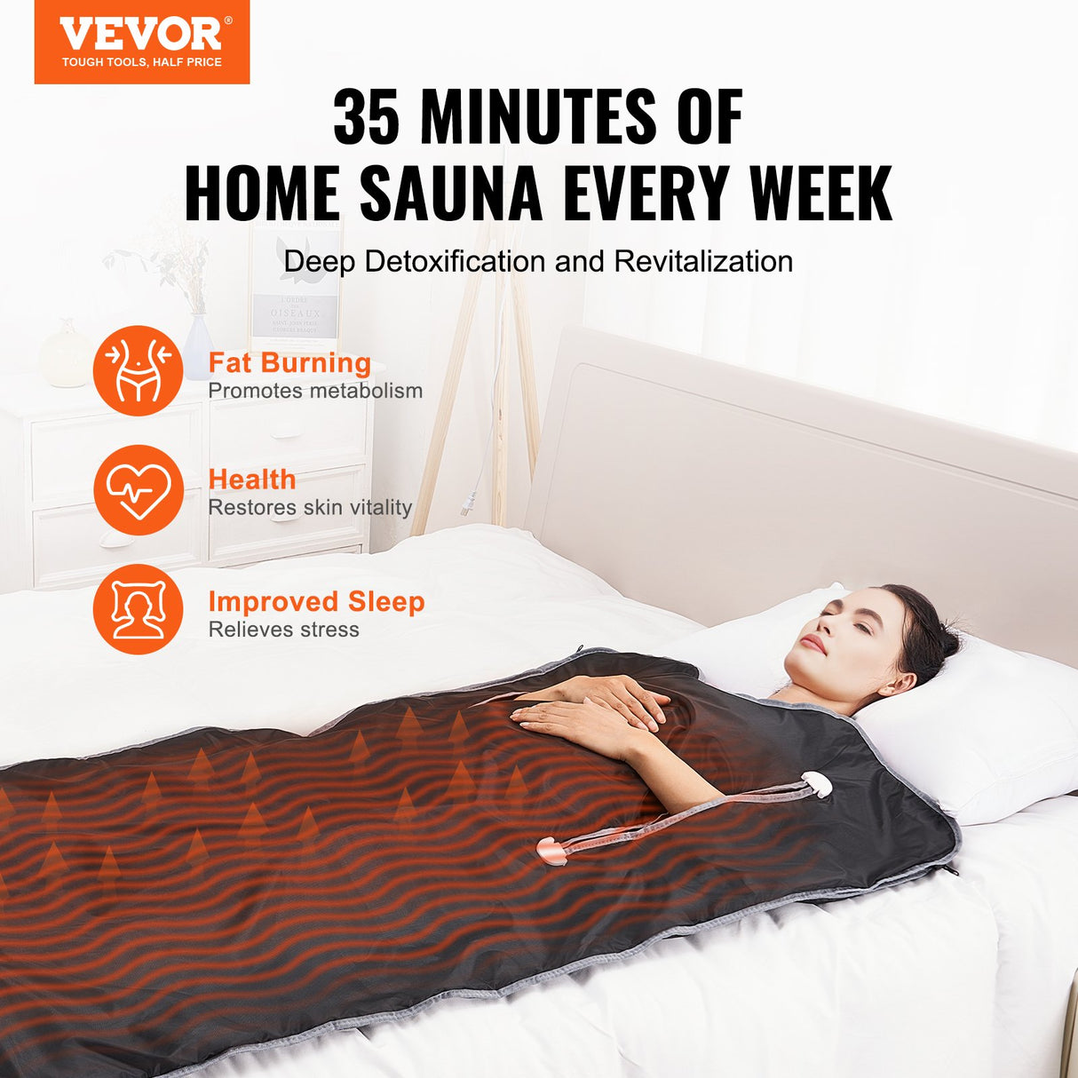 VEVOR Sauna Blanket for Detoxification, Portable Far Infrared Sauna for Home, Oxford Sauna Bag w/ Arm Holes & Carbon Fiber Heating, 1-6 Level