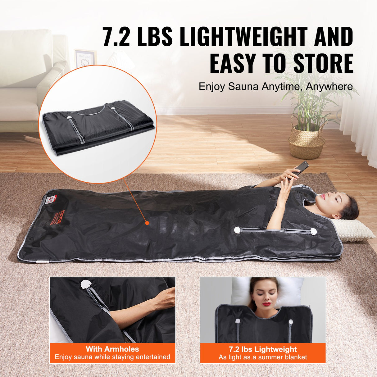 Sauna Blanket for Detoxification, Portable Far Infrared Sauna for Home, Oxford Sauna Bag w/ Arm Holes & Carbon Fiber Heating, 1-6 Level Adjustable Temp, 5-60 Minutes Timer, 1800x800mm