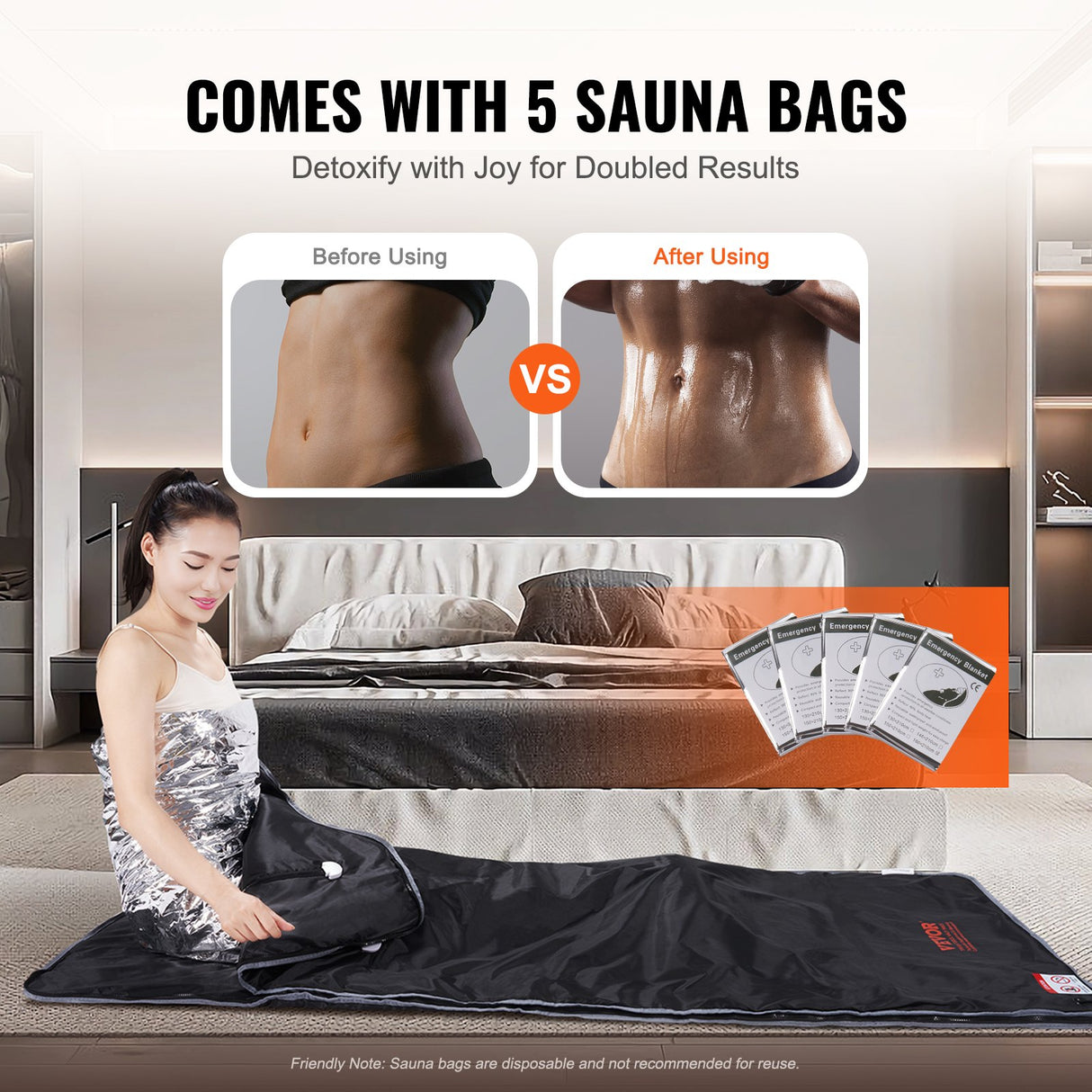 Sauna Blanket for Detoxification, Portable Far Infrared Sauna for Home, Oxford Sauna Bag w/ Arm Holes & Carbon Fiber Heating, 1-6 Level Adjustable Temp, 5-60 Minutes Timer, 1800x800mm