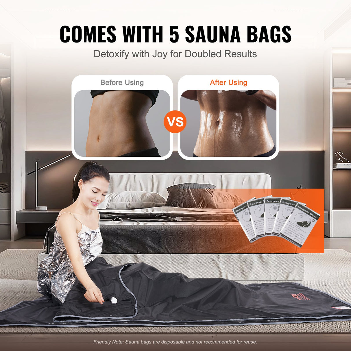 VEVOR Sauna Blanket for Detoxification, Portable Far Infrared Sauna for Home, Oxford Sauna Bag w/ Arm Holes & Carbon Fiber Heating, 1-6 Level