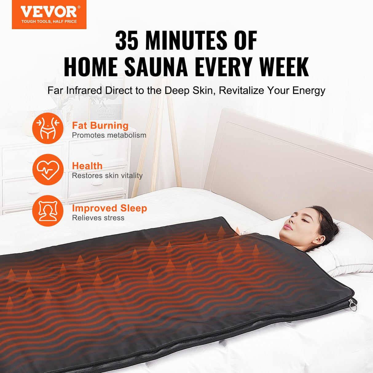 VEVOR Sauna Blanket for Detoxification, Portable Far Infrared Sauna for Home Relaxation, 1-6 Level Adjustable Temprature Rannge 35-85?C, 1-60 Minutes