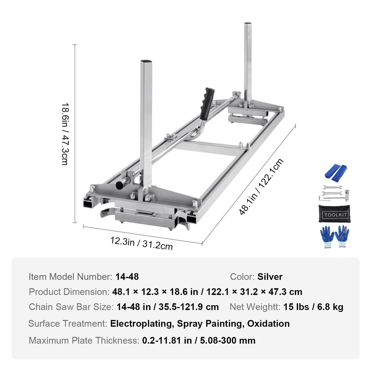 VEVOR Chainsaw Mill, Portable Sawmill 14"-48" Guide Bar, Galvanized Steel Chainsaw Planking Mill with 0.2"-11.81" Cutting Thickness, Wood Lumber Cross