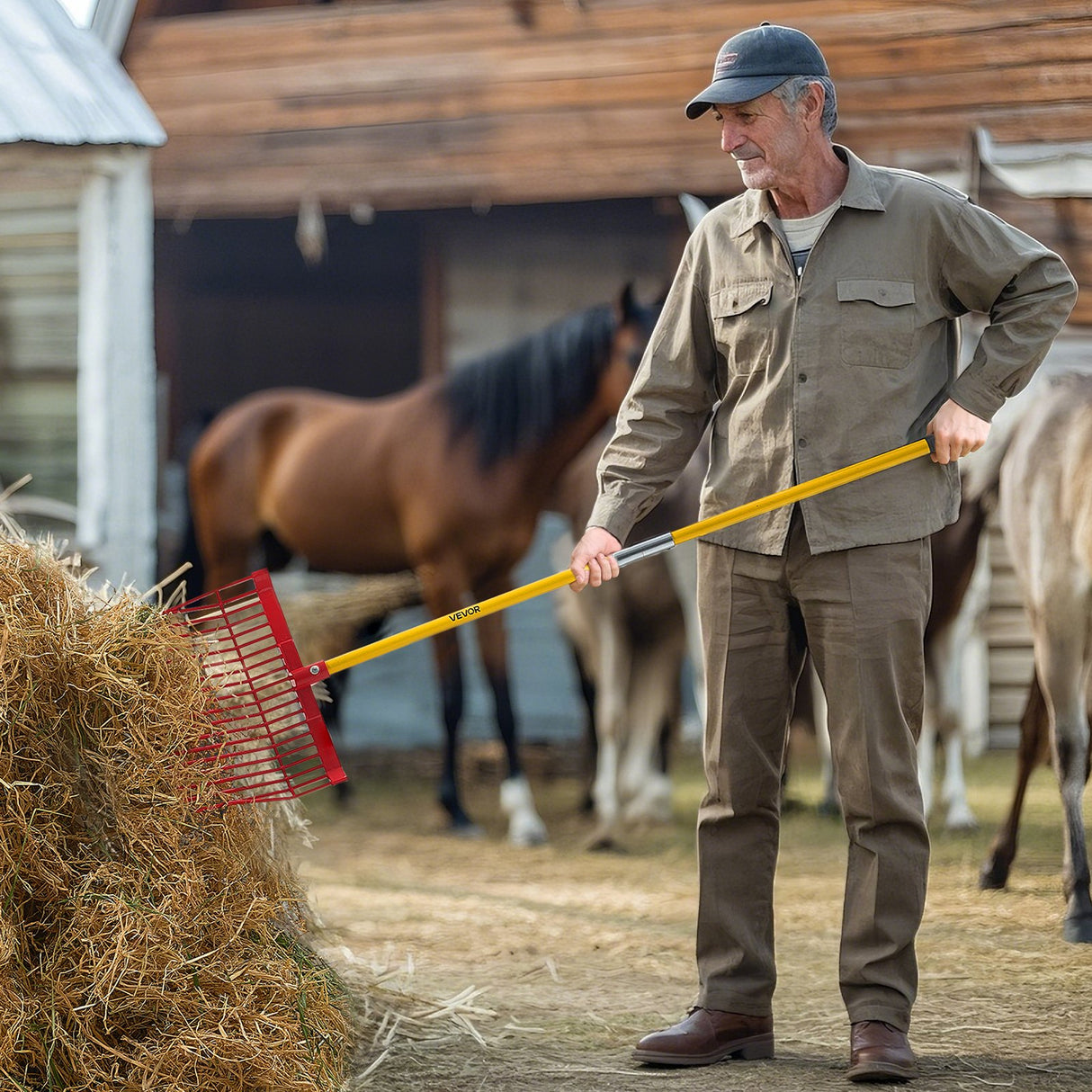 VEVOR Horse Manure Fork Garden Tool 18 Tine Plastic Pitchfork Muck Rake for Hay