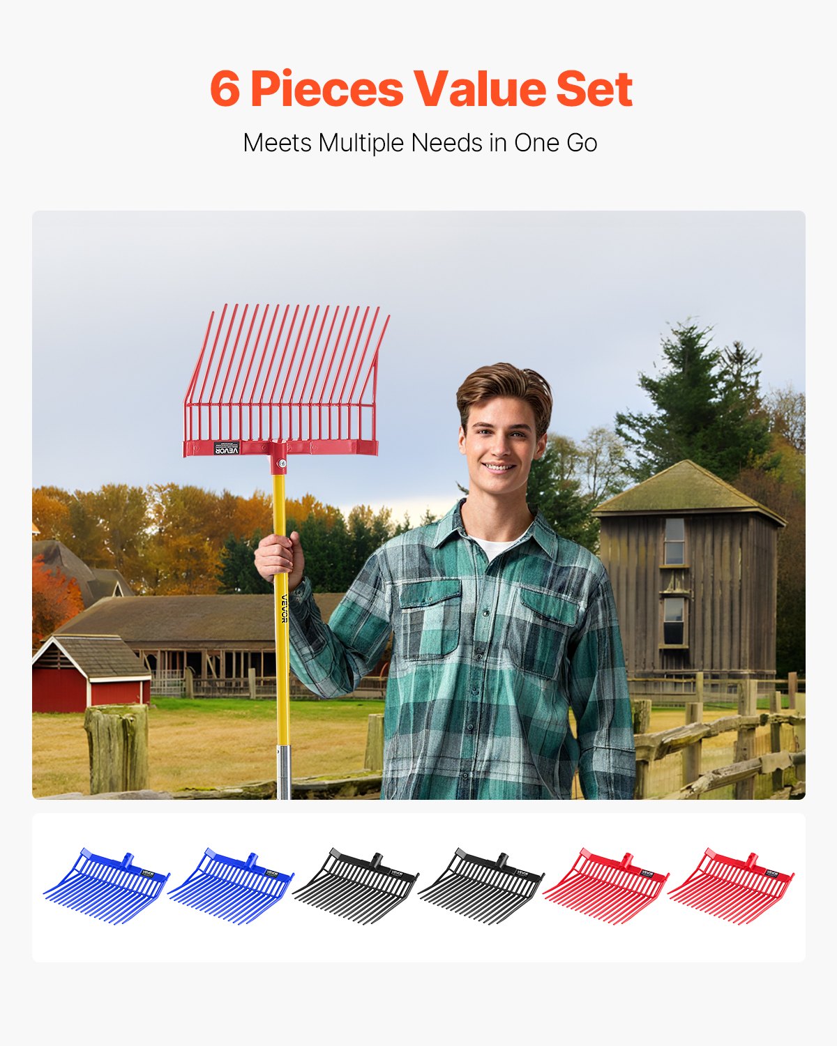 VEVOR 6Pcs Manure Fork Replacement Head 18 Tine Horse Stable Mulch Fork Heads