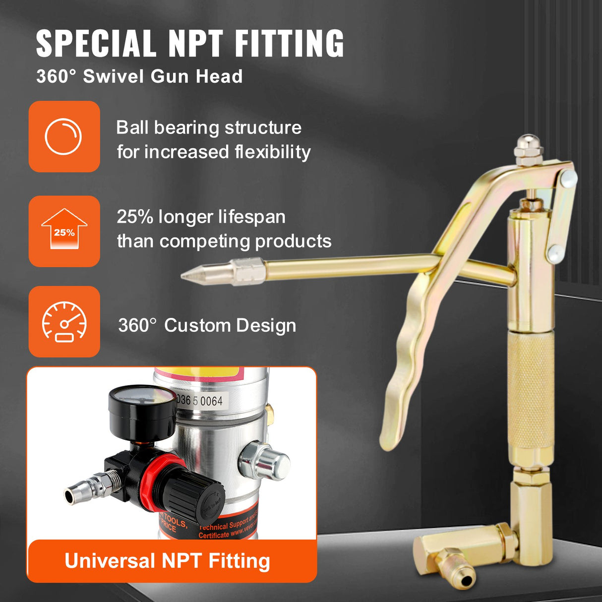 Grease Pump, 50:1 Pressure Ratio Air Operated Grease Pump with 3.88 m High Pressure Hose and Grease Gun, Pneumatic Grease Pump, Portable Lubrication Grease Pump with 360° Swivel Grease Gun Head