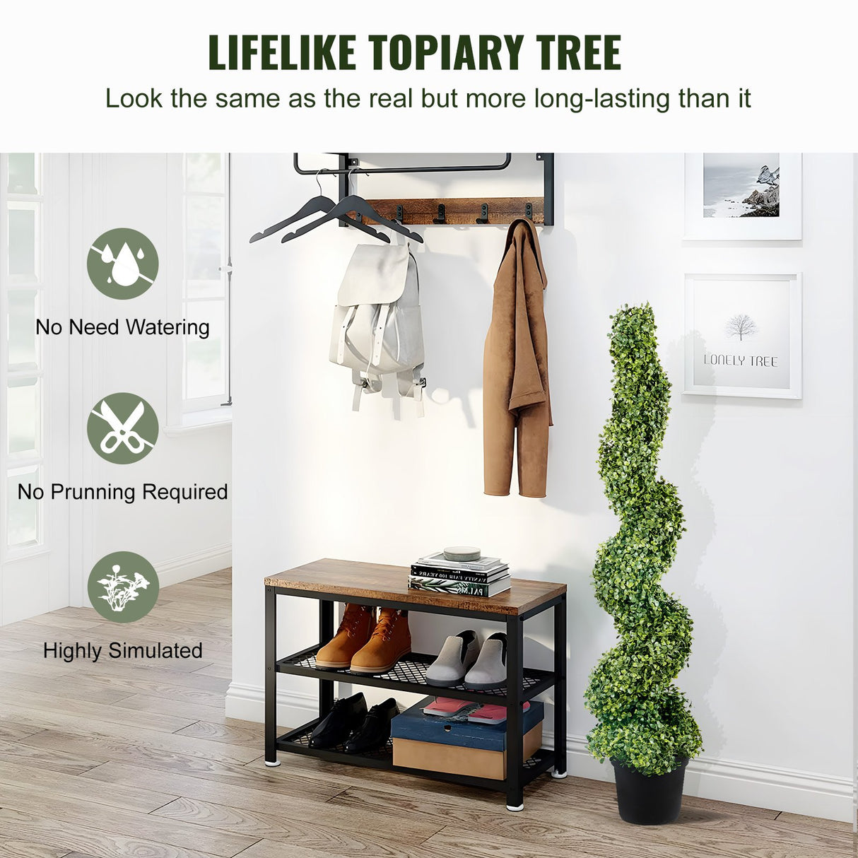 VEVOR Artificial Topiaries Boxwood Trees, 10cm Tall (2 Pieces) Faux Topiary Plant Outdoor, All-year Green Feaux Plant w/ Replaceable Leaves for Decorative Indoor/Outdoor/Garden