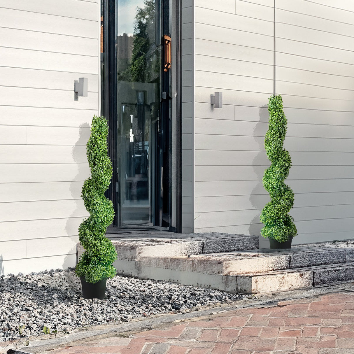 Artificial Topiaries Boxwood Trees, 10cm Tall (2 Pieces) Faux Topiary Plant Outdoor, All-year Green Feaux Plant w/ Replaceable Leaves for Decorative Indoor/Outdoor/Garden