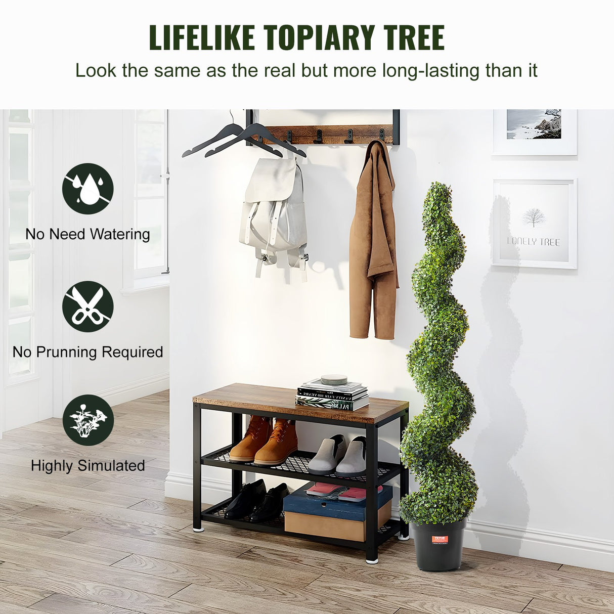 VEVOR 2 Pack 152.4cm Artificial Boxwood Topiary Tree Faux Plant UV Decor In/Outdoor