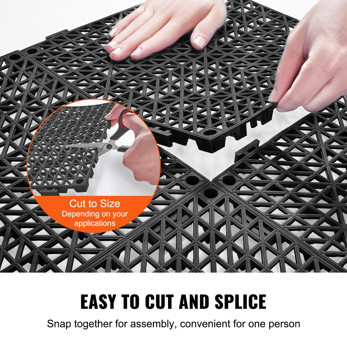 VEVOR Modular Interlocking Cushion, 12 Pack 30 x 30 cm Splicing Drainage Mats, PVC Interlocking Drainage Floor Tiles, Non-Slip Drainage Holes for Restroom, Bathroom, Kitchen, Pool, Wet Area, Black