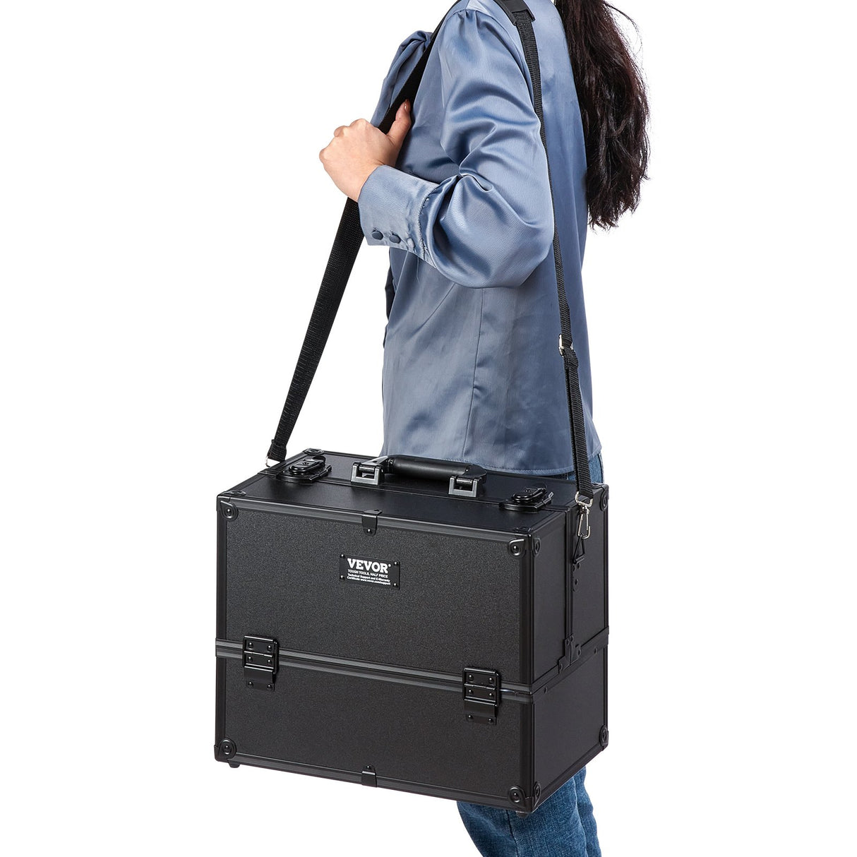 VEVOR Makeup Train Case 370MM Large Portable Cosmetic Case, 6 Tier Trays Professional Makeup Storage Organizer Box Make Up Carrier with Handle And