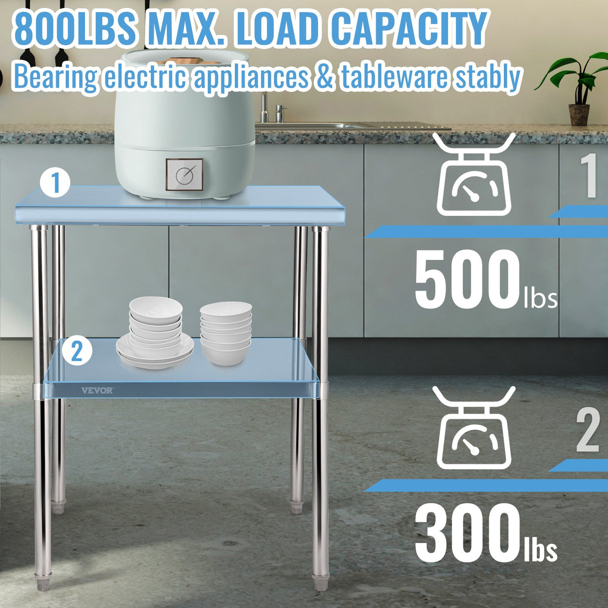 VEVOR Stainless Steel Work Prep Table Commercial Food Prep Table 30x30x36in