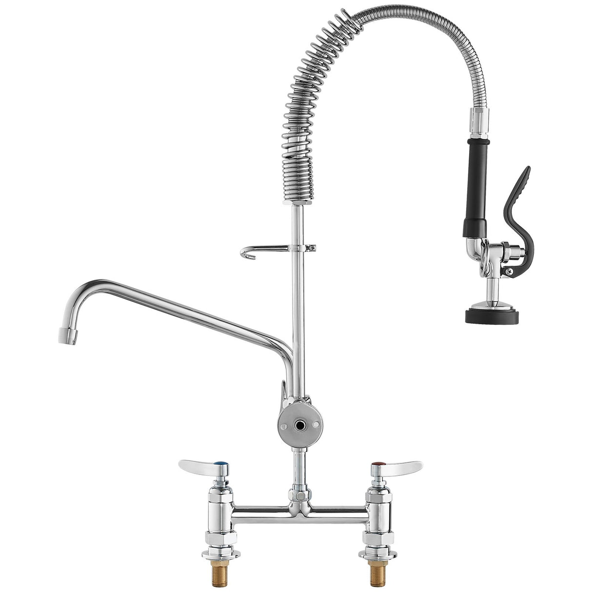 VEVOR Commercial Faucet with Pre-Rinse Sprayer, 26" Height, 8" Center, 12" Swing Spout, Deck Mount Kitchen Sink Faucet, Brass Constructed Device with Pull Down Spray, for 1/2/3 Compartment Sink