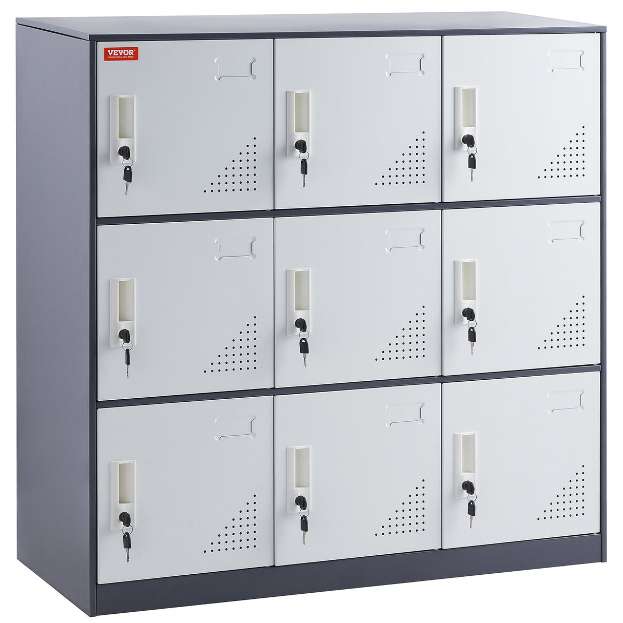 VEVOR 9 Doors Metal Storage Cabinet Employees Steel Storage Cabinet Office Gray