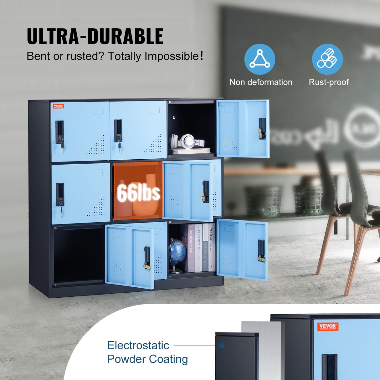 VEVOR 9 Doors Metal Storage Cabinet Employees Steel Storage Cabinet Office Black